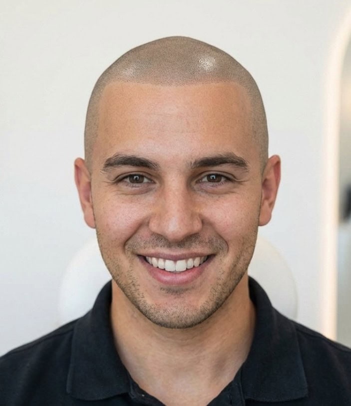 Micropigmentación capilar en Madrid para aumentar la densidad en la zona superior y coronilla en paciente masculino.